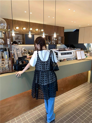 设计感小众叠穿罩衫蕾丝衫网纱无袖气质内搭吊带打底背心连衣裙女