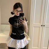 甜酷夏季 新款 蕾丝短裙波点花边设计感小众蓬蓬休闲裙群帘防走光