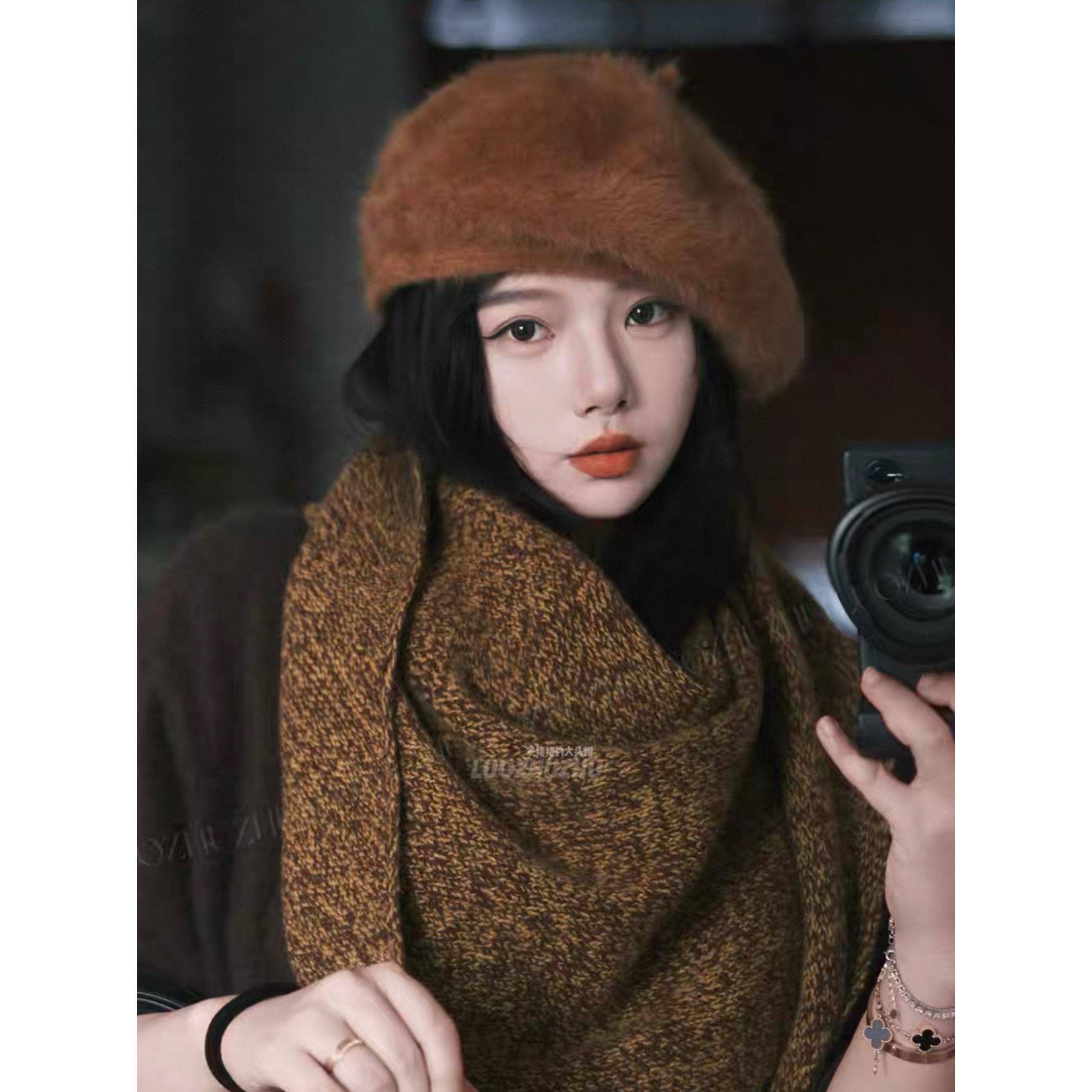 罗猪猪【兔毛绒绒】大版25冬季温柔安哥拉兔毛绒贝雷帽女大头围显