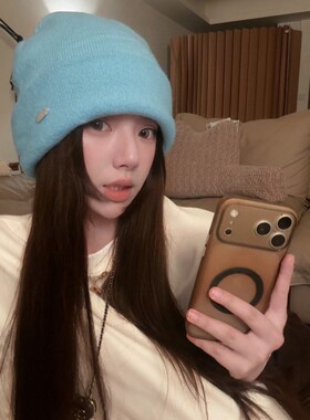罗猪猪【360°无缝一体】舒适纯粹 1oo美利奴羊毛保暖针织帽女冬