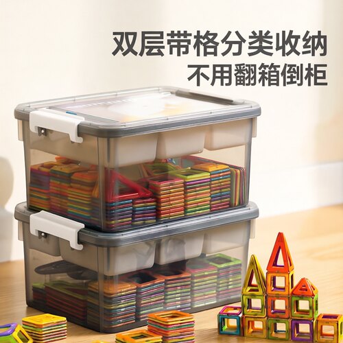 禧天龙儿童玩具磁力片分格收纳箱