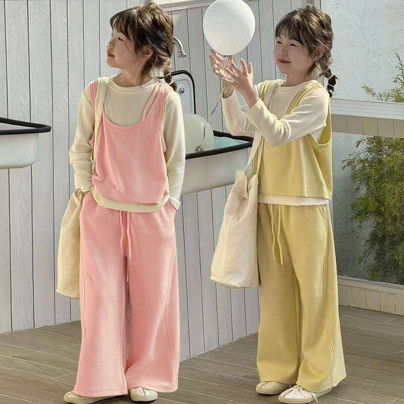 女童春装吊带马甲套装中大童洋气背心阔腿裤女孩春秋超好看三件套