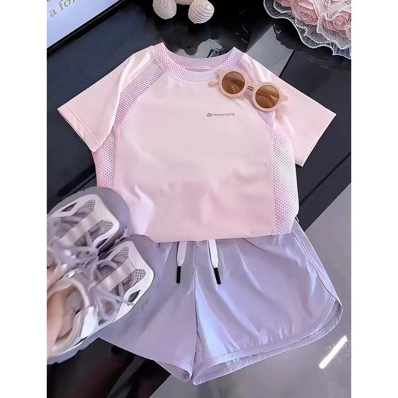 女童夏季运动套装2025儿童新款韩版冰丝透气速干衣短裤户外两件套