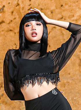 HC·DANCE拉丁服上衣练功服2026新款夏季性感高腰网纱衣服 DS1003