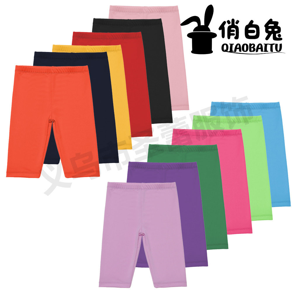 女童五分裤打底裤骑行运动演出裤子欧美牛仔丝紧身安全裤子糖果色