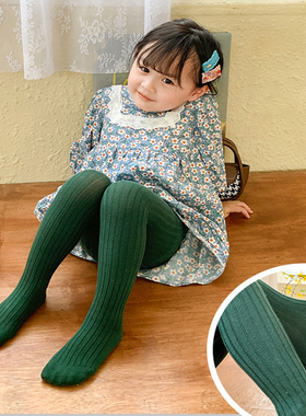 女童墨绿色连裤袜修身弹力连脚打底裤袜子舞蹈袜春秋季儿童连体裤