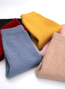 女童酒红色打底裤连裤袜毛线裤加厚棉裤子男童秋裤儿童保暖裤冬季