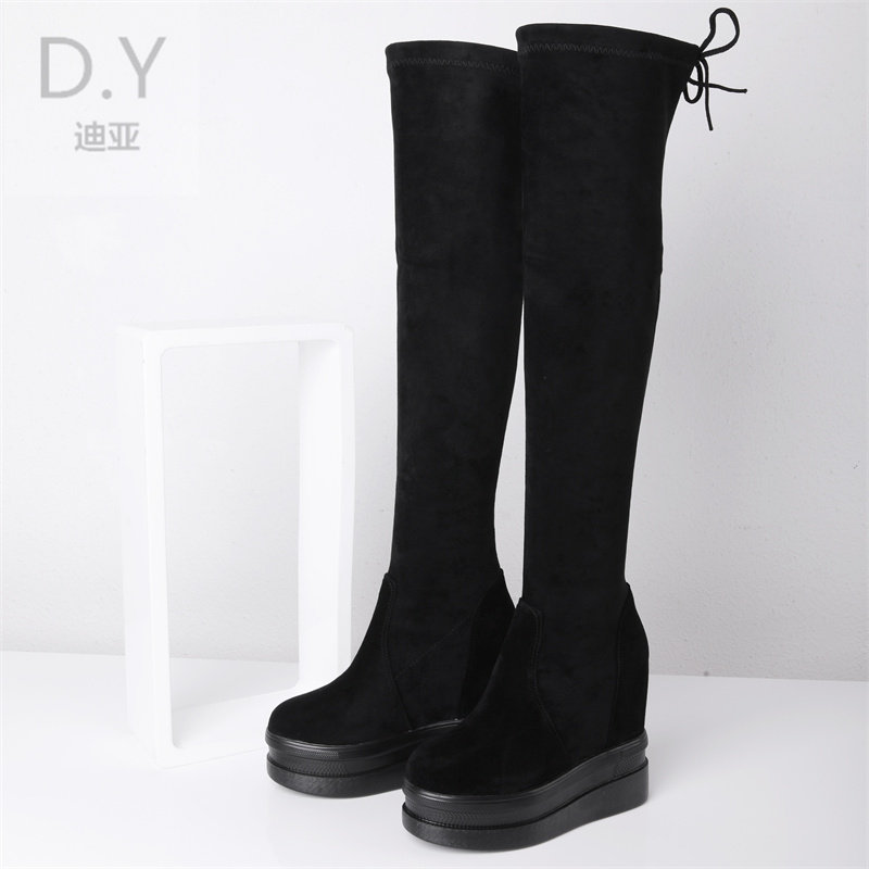 12CM INNER HEIGHT BOOTS HIGH HEELS OVER-THE-KNEE BOOTS ELASTIC SKINNY BOOTS AUTUMN AND WINTER NEW FLEECE MATTE BOOTS