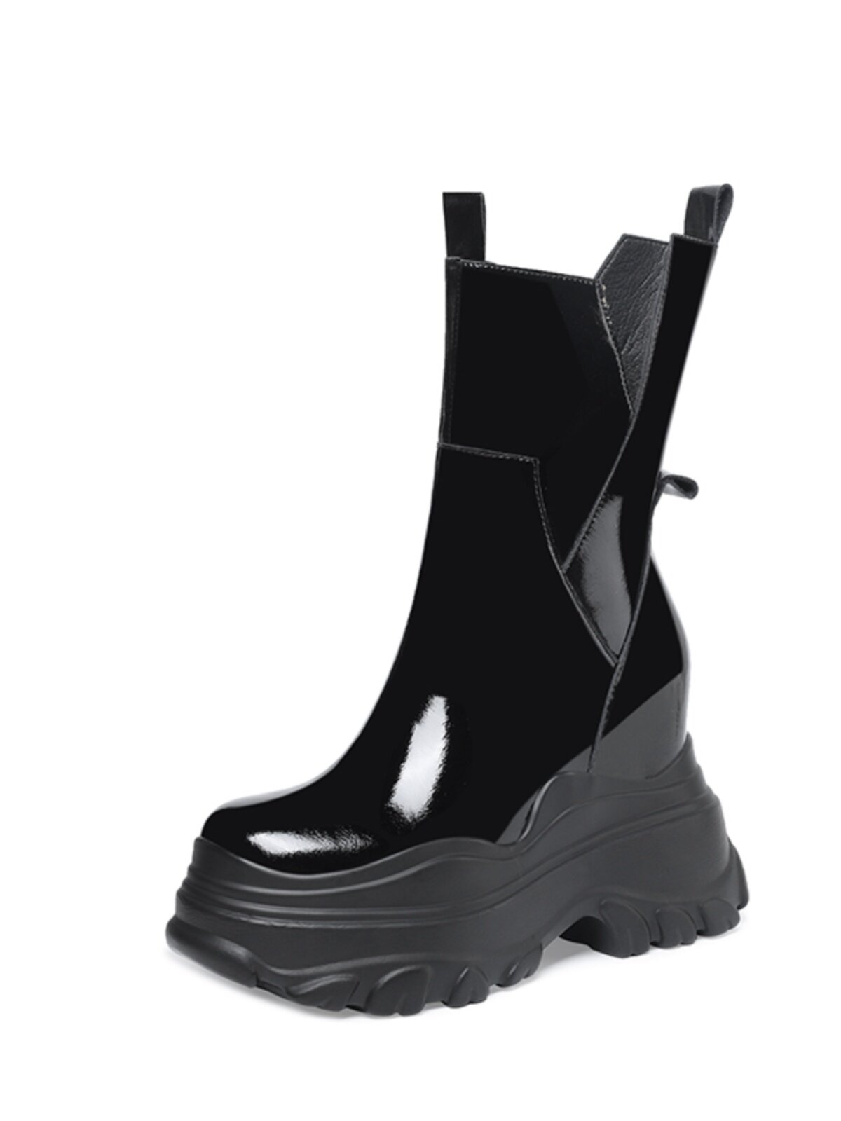 12CM INNER HEIGHTENED MARTIN BOOTS WOMENS PATENT LEATHER AUTUMN AND WINTER BOOTS FLATFORM PLATFORM WOMENS BOOTS CIGARETTE TUBE CHELSEA SHORT BOOTS