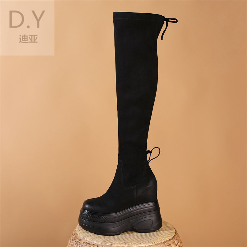 14CM INNER HEIGHTENED BOOTS WOMENS SMALL OVER-THE-KNEE BOOTS HEIGHTENED AUTUMN AND WINTER TALL BOOTS STRETCH BOOTS SKINNY BOOTS