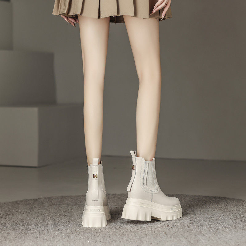 OFF-WHITE 10CM INNER HEIGHTENED BOOTIES WOMENS PLATFORM MARTIN BOOTS CHELSEA BOOTS SMALL SHORT PIPES SKINNY BOOTS