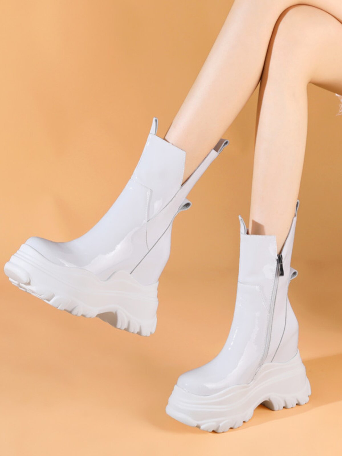 12CM INNER HEIGHTENED MARTIN BOOTS WOMENS PATENT LEATHER AUTUMN AND WINTER BOOTS FLATFORM PLATFORM WOMENS BOOTS CIGARETTE TUBE CHELSEA SHORT BOOTS