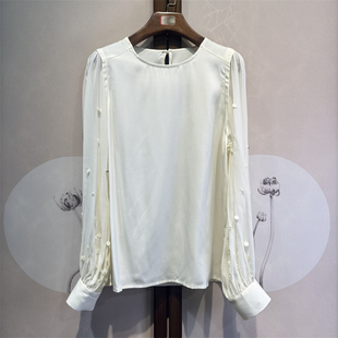 真丝弹力双乔拼乔琪百搭清新圆领长袖衬衫桑蚕丝气质上衣16-2-1