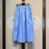 出口外单聚酯纯色清新全松紧高腰百搭透气舒适A字半身裙12