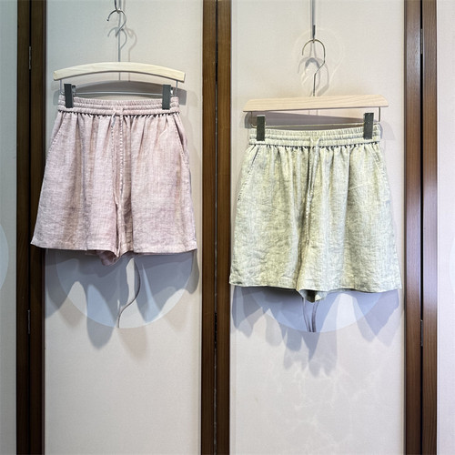 苎麻纯色全松紧阔腿裤百搭显瘦亲肤时尚双层短裤女30-5-