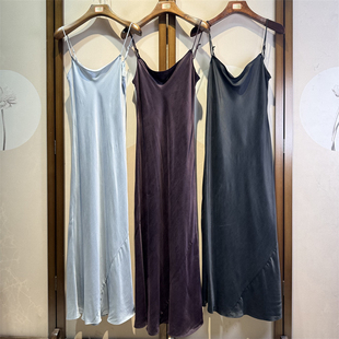 真丝28姆米砂洗重缎百搭圆领吊带气质性感桑蚕丝连衣裙