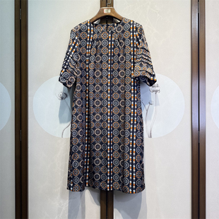 休闲直筒连衣裙29 真丝弹力斜纹绸印花桑蚕丝圆领短袖 气质时尚