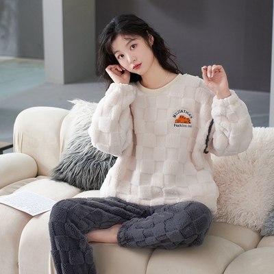 加长版高个子女款珊瑚绒套头睡衣