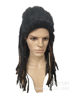 厂家直销高温丝假发玫瑰网黑色脏辫发套braid wig发欧美脏辫头套