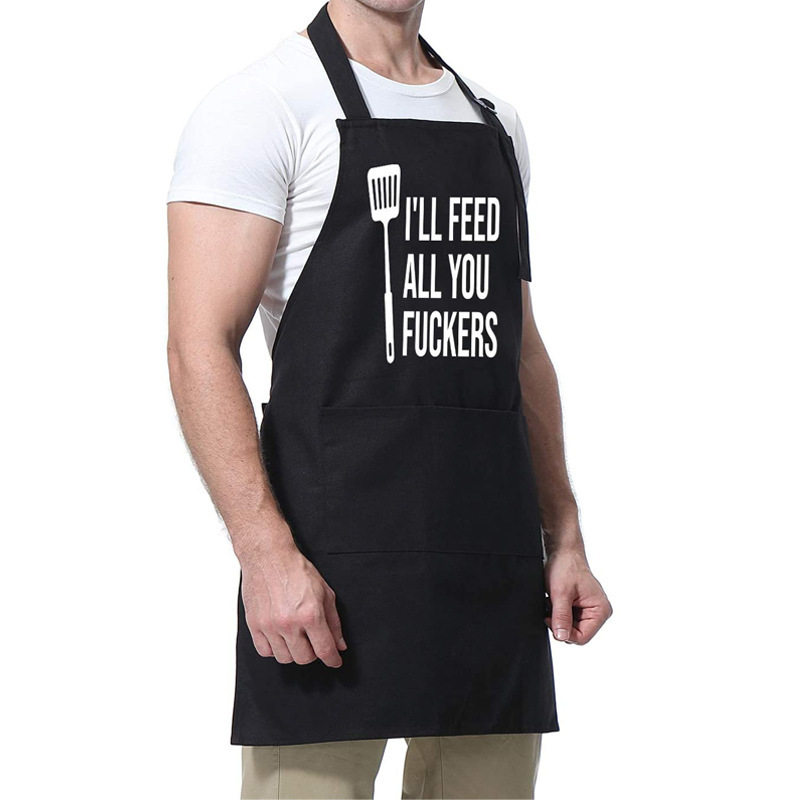 亚马逊爆款围裙男女情侣厨房烧烤跨境logo字母 i'll feed