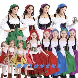 亲子装 慕尼黑啤酒节长裙 中世纪农场服装 万圣节巴伐利亚传统服