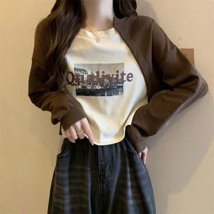 假两件拼接2024年秋天季上衣女法式ins小众独特设计别致短款长袖