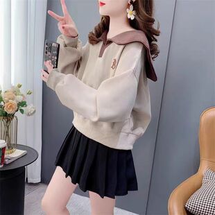 海军领卫衣2025新款春秋韩版宽松薄款撞色百搭学生短款小个子外套