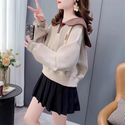 海军领卫衣2025新款春秋韩版宽松薄款撞色百搭学生短款小个子外套