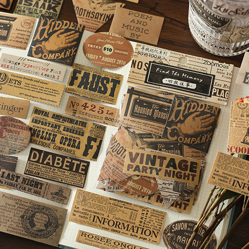 英文盐系手帐拼贴装饰素材贴画