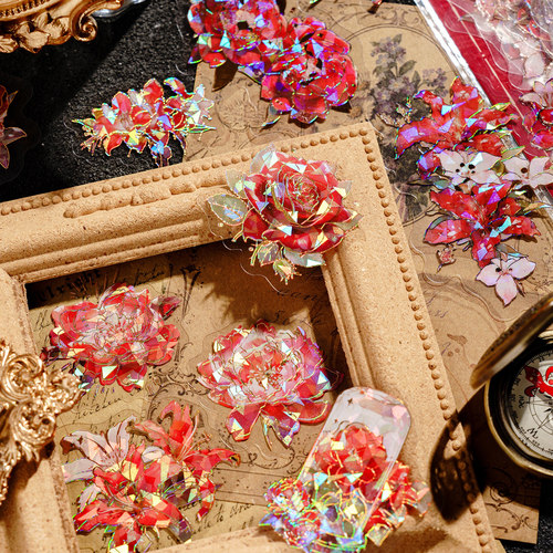 花朵玫瑰盐系咕卡手帐拼贴贴纸