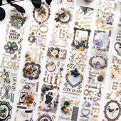 蕾丝暗夜曲PET手帐胶带复古花朵英文边框盐系手帐diy造景装 饰素材