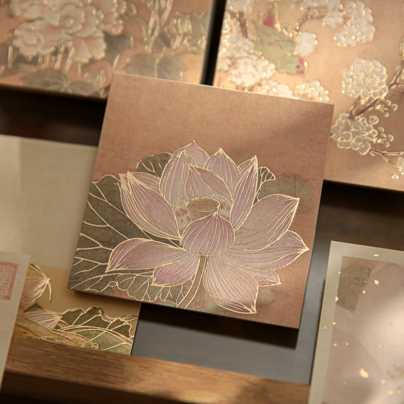 一朝染墨烫金手帐便签纸留言记事便条纸中国风花朵植物手帐打底纸