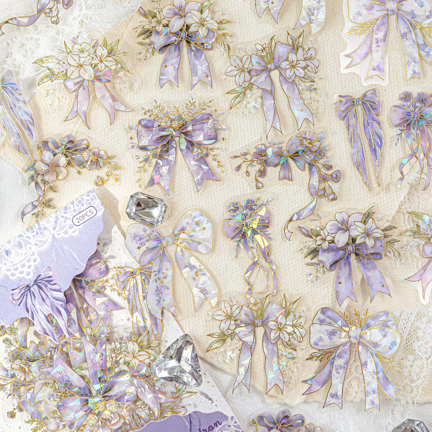 蝴蝶结图鉴PET镭射烫金手账贴纸少女盐系手帐diy拼贴装饰素材贴画,文具电教/文化用品/商务用品,贴纸/立体贴纸,淘宝优惠券,粉丝福利购,淘宝优惠卷