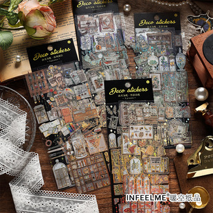 山月为枕PET立体烫金手账贴纸复古英文咕卡手帐拼贴装 饰素材贴画