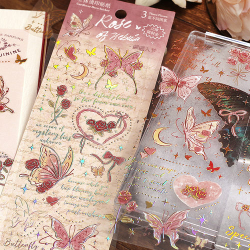 花朵盐系咕卡手帐拼贴装饰贴画