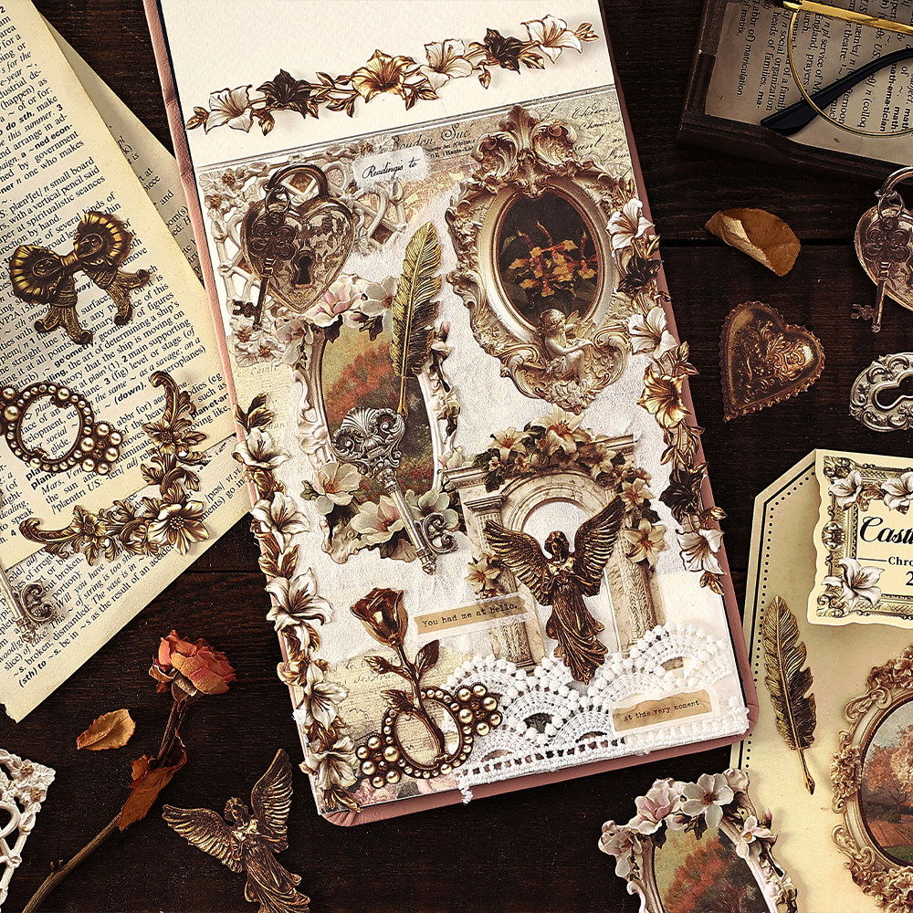时间画廊手账贴纸复古哥特花朵边框盐系手帐拼贴造景装饰素材贴画,文具电教/文化用品/商务用品,贴纸/立体贴纸,淘宝优惠券,粉丝福利购,淘宝优惠卷