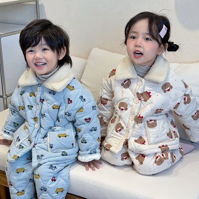 儿童冬季夹棉睡衣宝宝家居服套装