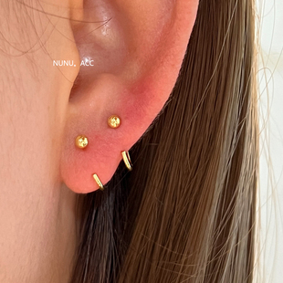 NUNU 睡觉免摘s999纯银几何小金豆耳骨环小耳圈D型小耳朵边缘耳饰