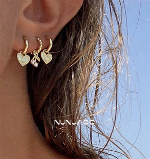 NUNU 精致百搭金属樱桃爱心组合耳钉耳扣无耳洞耳夹女 ins博主同款