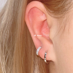 NUNU 睡觉免摘素圈光面耳骨环内镶锆石小耳朵耳圈925纯银耳饰女