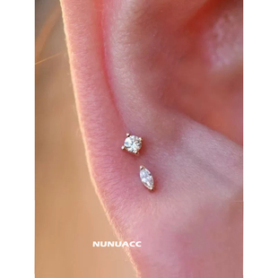 NUNU 睡觉不用摘mini锆石耳骨钉耳环螺丝拧扣叠戴钛钢耳蜗钉耳饰