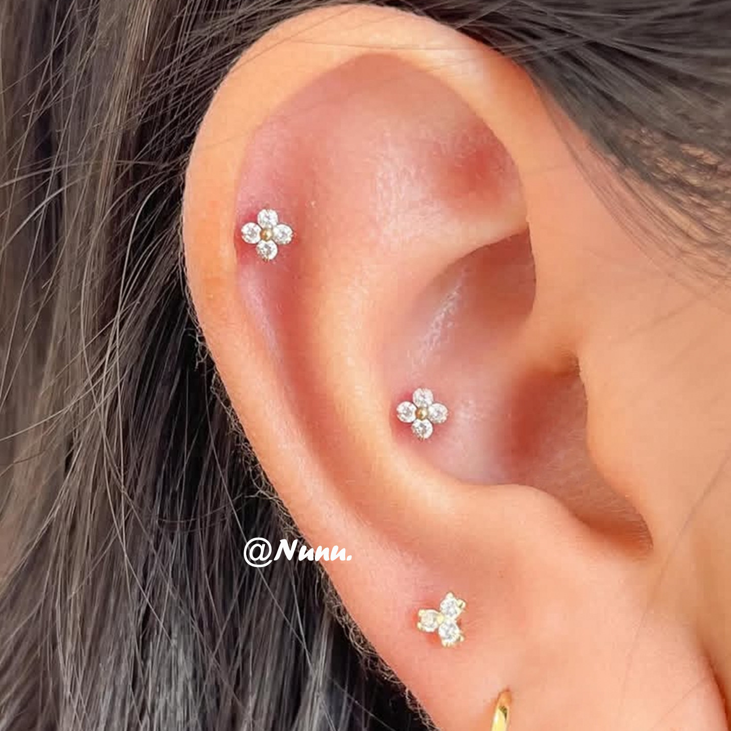 NUNU S925纯银平底穿刺花花锆石耳骨钉平底四叶花耳蜗钉睡觉免摘,饰品/流行首饰/时尚饰品新,银饰耳饰,淘宝优惠券,粉丝福利购,淘宝优惠卷