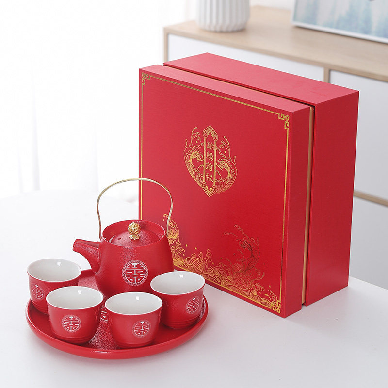 结婚茶具套装家用客厅红色喜茶壶整套喜杯新婚嫁妆女方陪嫁用品盘,餐饮具,功夫茶具,淘宝优惠券,粉丝福利购,淘宝优惠卷