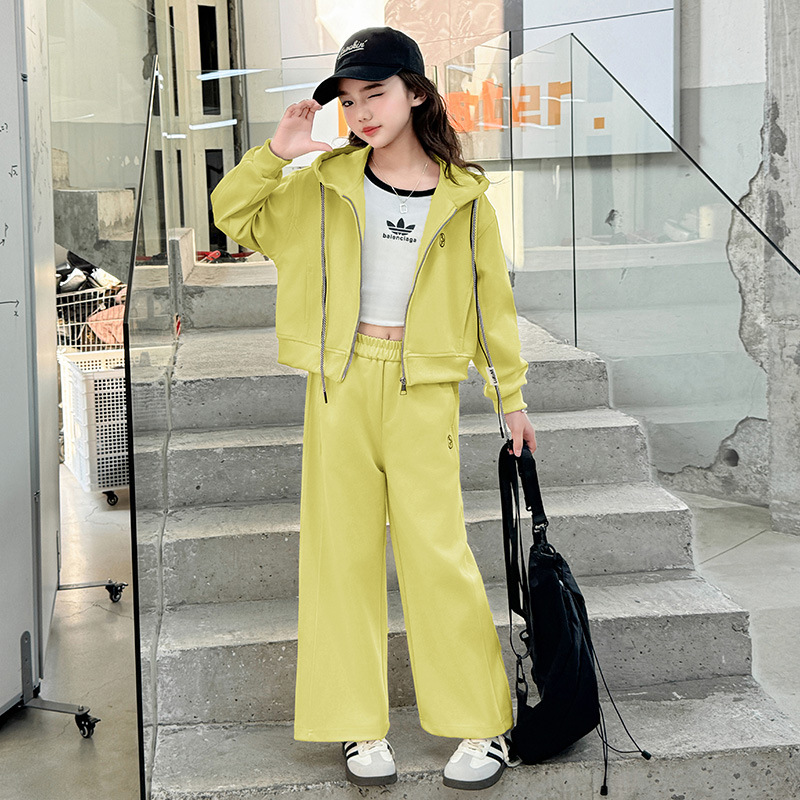 女童卫衣套装春秋2025新款秋装女大童韩版运动两件套儿童连帽