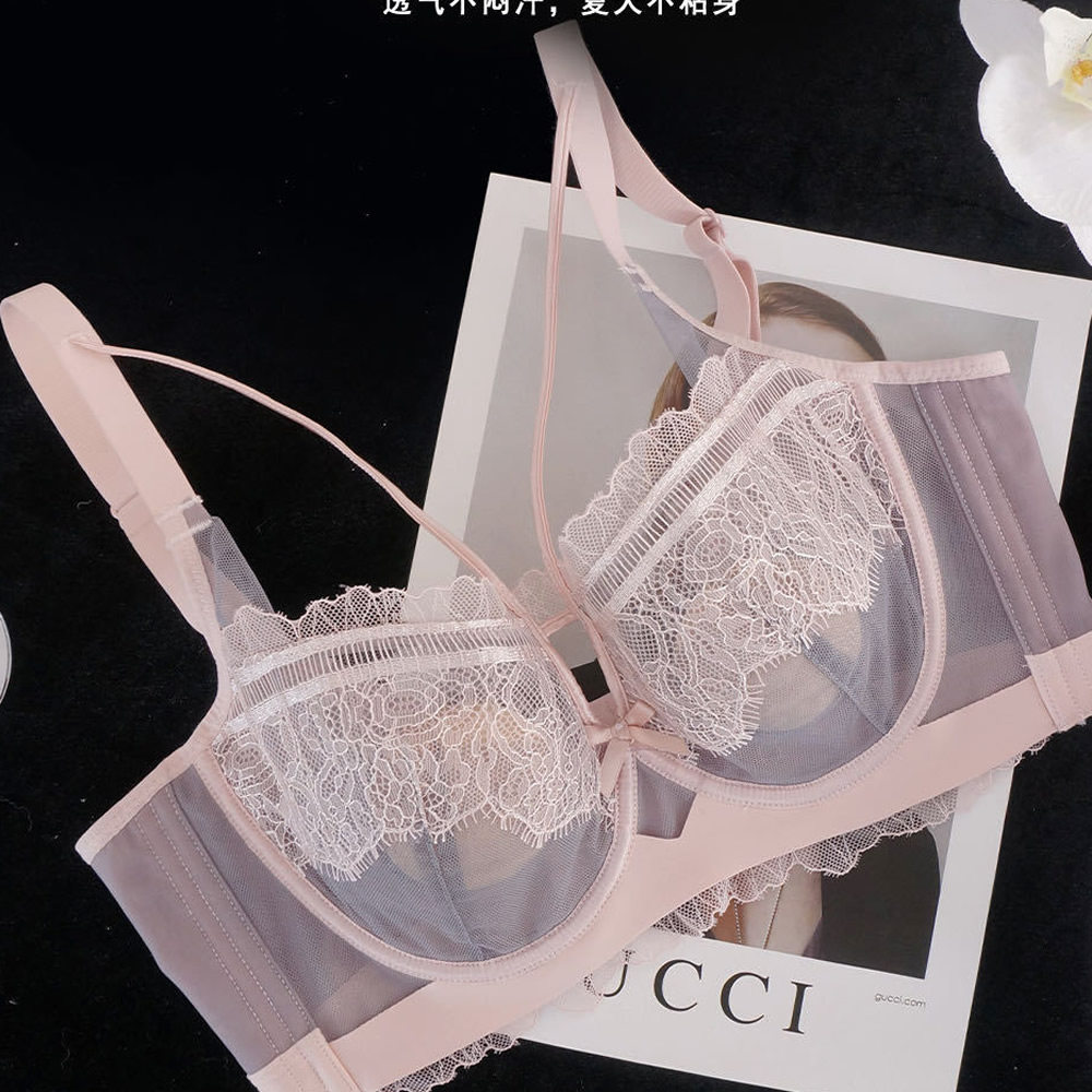 透明内衣女全透夏季薄款全罩杯大胸显小文胸刺绣蕾丝2026新款爆款