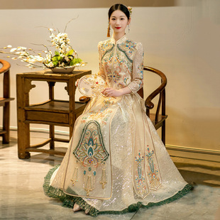 中式 香槟色秀禾服2023新款 新娘服重工奢华秀和服龙凤褂嫁衣婚服女