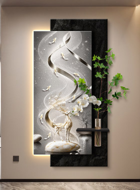 轻奢led带灯入户玄关装饰画走廊过道挂画高级感水培绿植2026新款