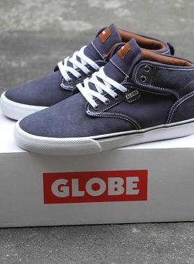 宝蓝色GLOBE中帮专业滑板鞋翻毛皮休闲鞋街舞小轮车SK8耐磨DC男士
