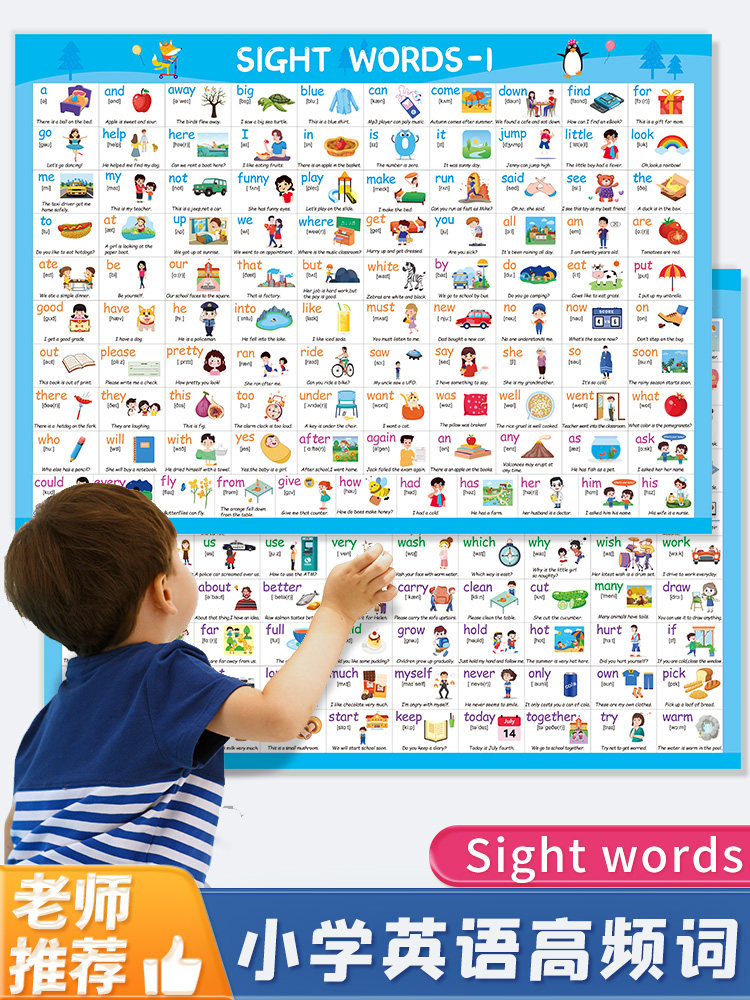 小学生高频词挂图英语单词sight words英文启蒙儿童教学教具墙贴