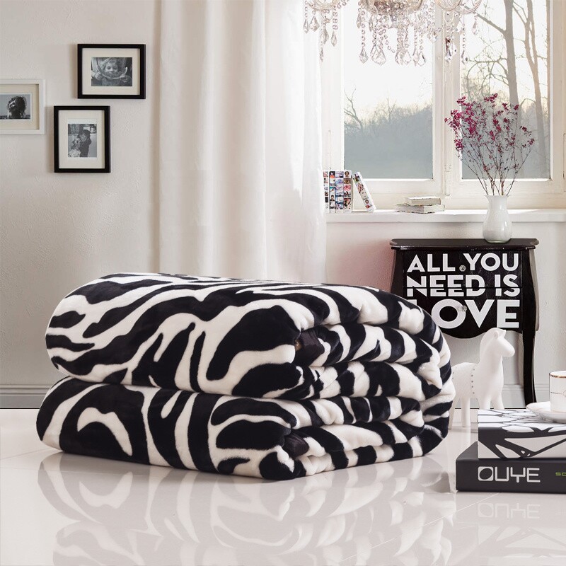 双人斑马纹冰貂绒毛毯 1.5/1.8/2米单人加厚法兰绒毛毯珊瑚绒床单